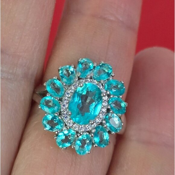 925 Sterling Silver Jewelry Set with Natural Paraiba Topaz Gemstone & Cz - Picture 8 of 14